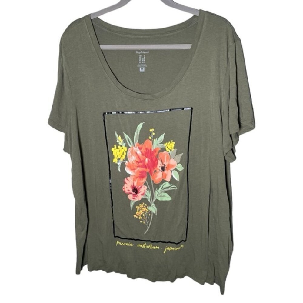 In Every Story 3X Penningtons Tshirt Boyfriend Casual Floral Green Fall Tees 3XL